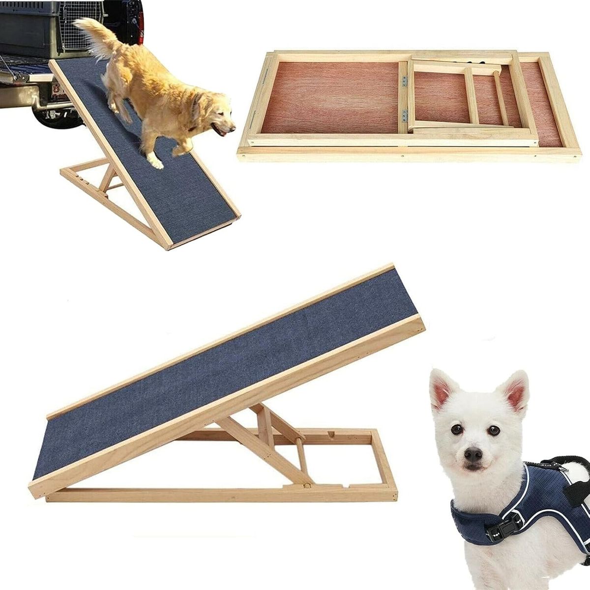 GENERICO - RAMPA ESCALERA DE MADERA PLEGABLE PARA PERROS Y MASCOTAS PEQUEÑAS