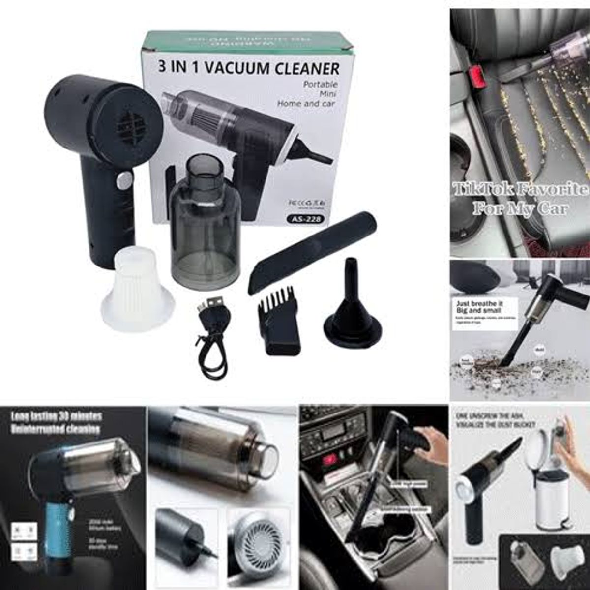 GENERICO - Aspiradora inalámbrica recargable 3 en 1 para auto oficina hogar