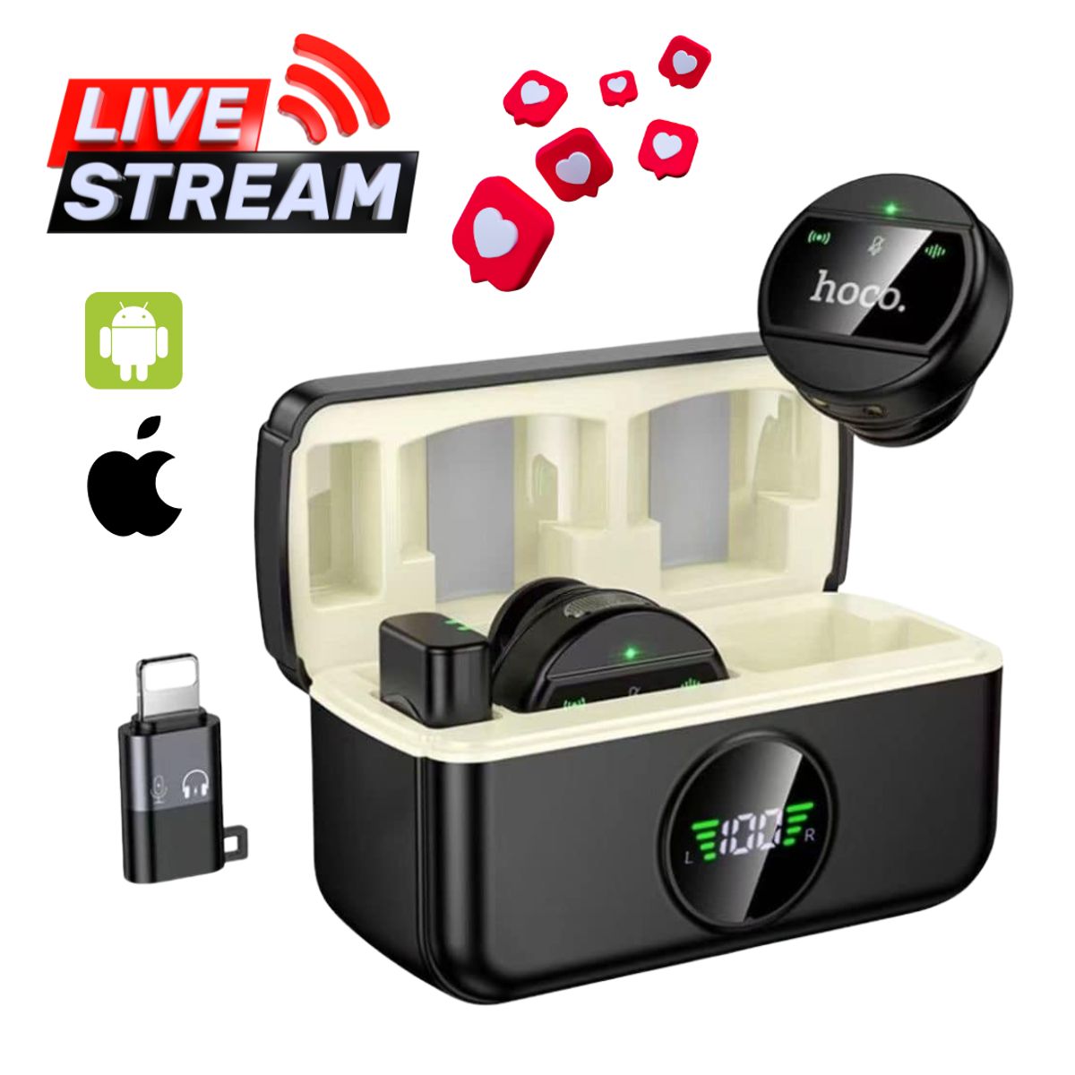 HOCO - Microfonos Inalambricos Solaperos HOCO Dual 2 en 1 Cancelación de Ruido para Live Streaming