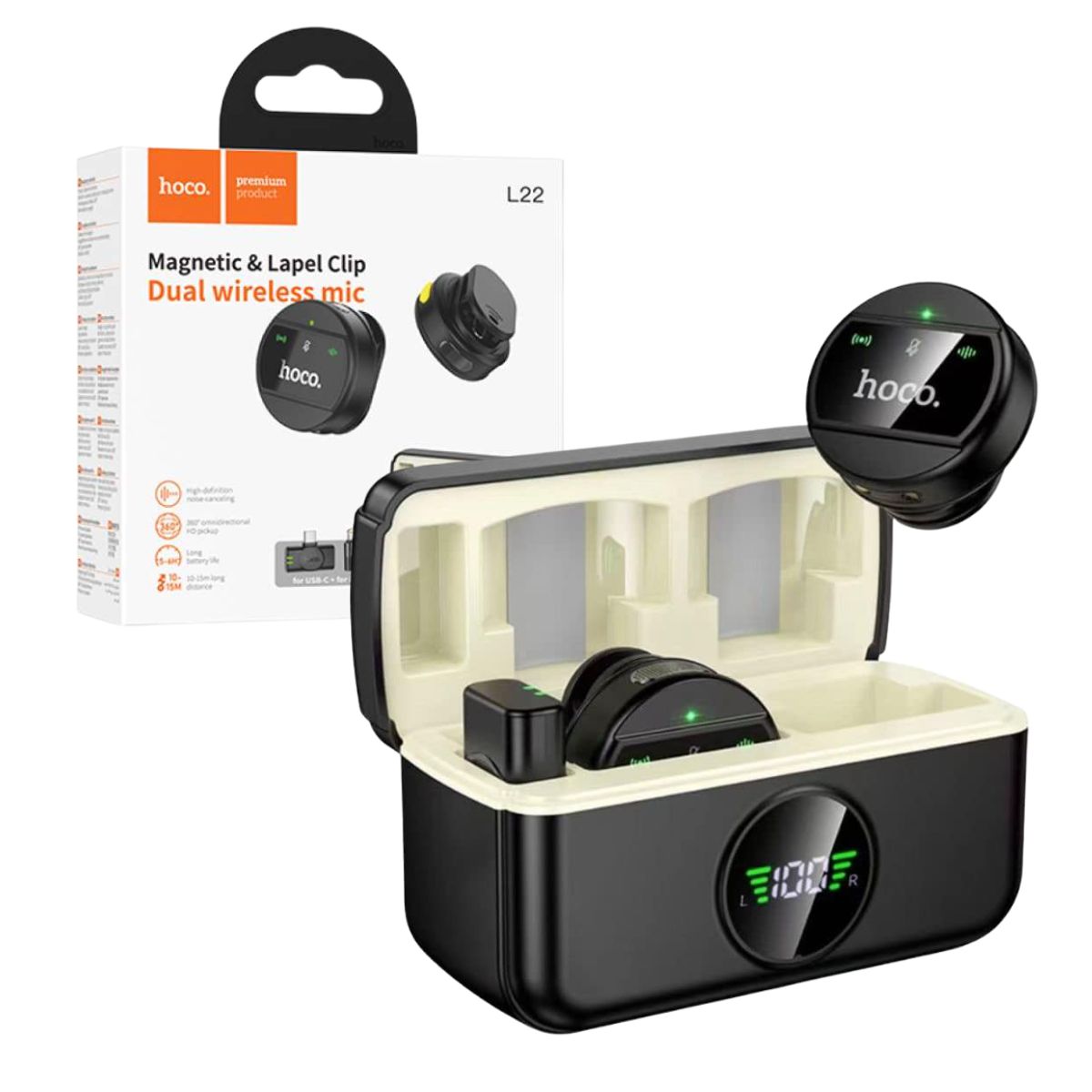 HOCO - Microfonos Inalambricos Solaperos HOCO Dual 2 en 1 Cancelación de Ruido para Live Streaming