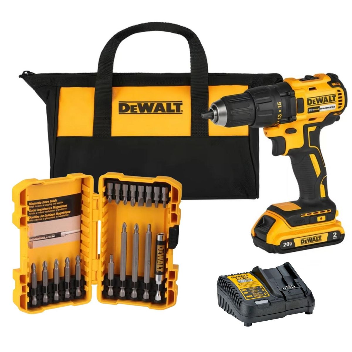 DEWALT - Taladro Atornillador 20V Brushless + Acc. 18Pzs Dewalt