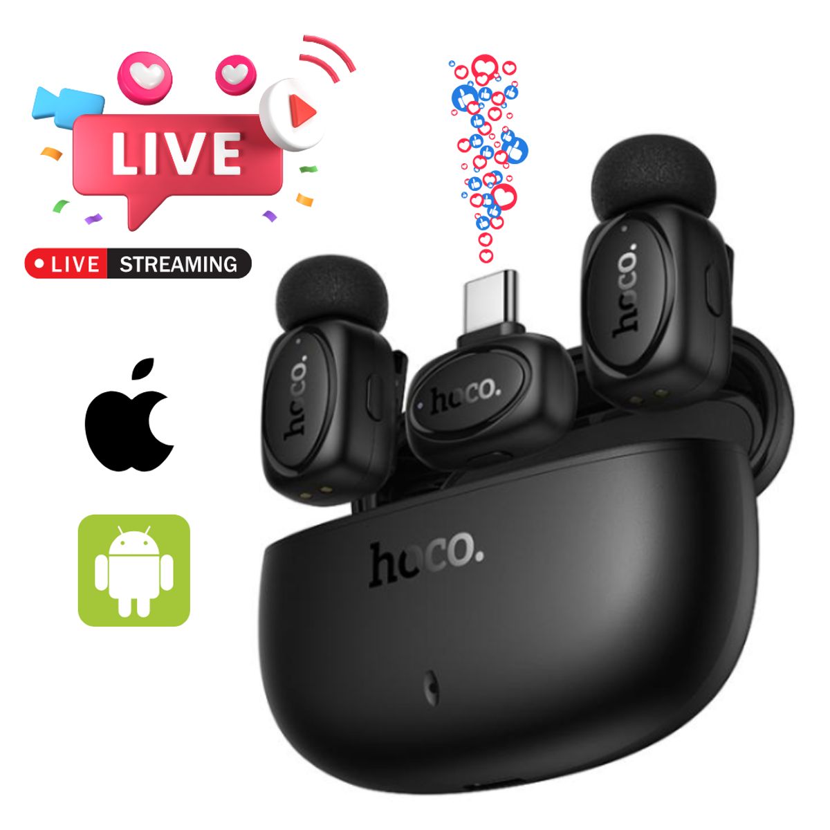 HOCO - Microfonos Inalambricos Solaperos HOCO Dual 2 en 1 Para Creadores Contenido Live Streaming