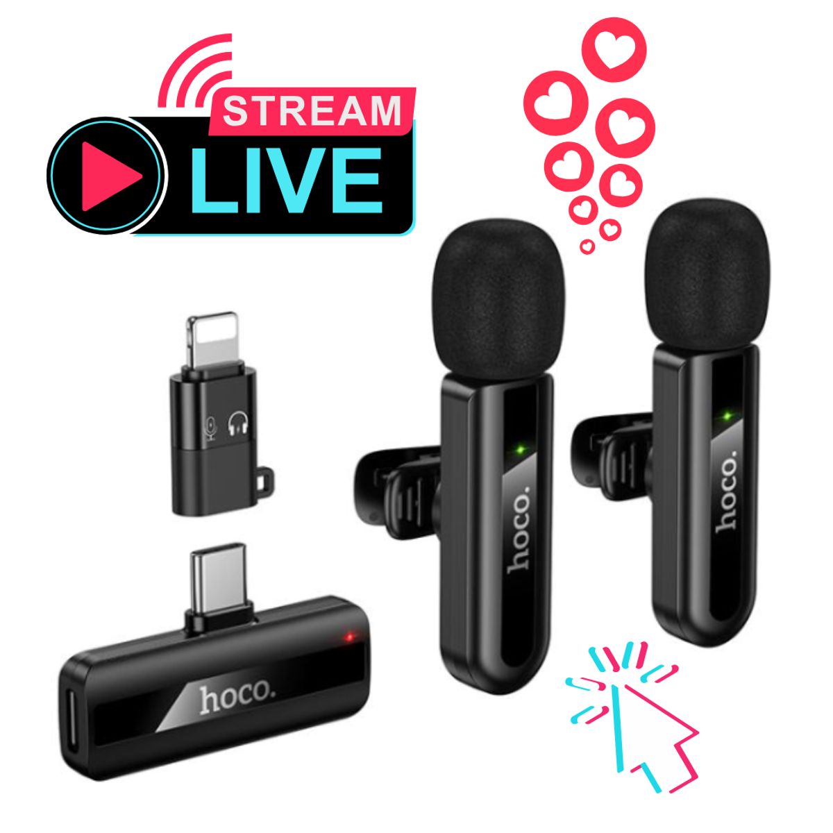HOCO - Microfonos Inalambricos Solaperos HOCO Dual 2 en 1 Para Creadores Contenido Live Streaming