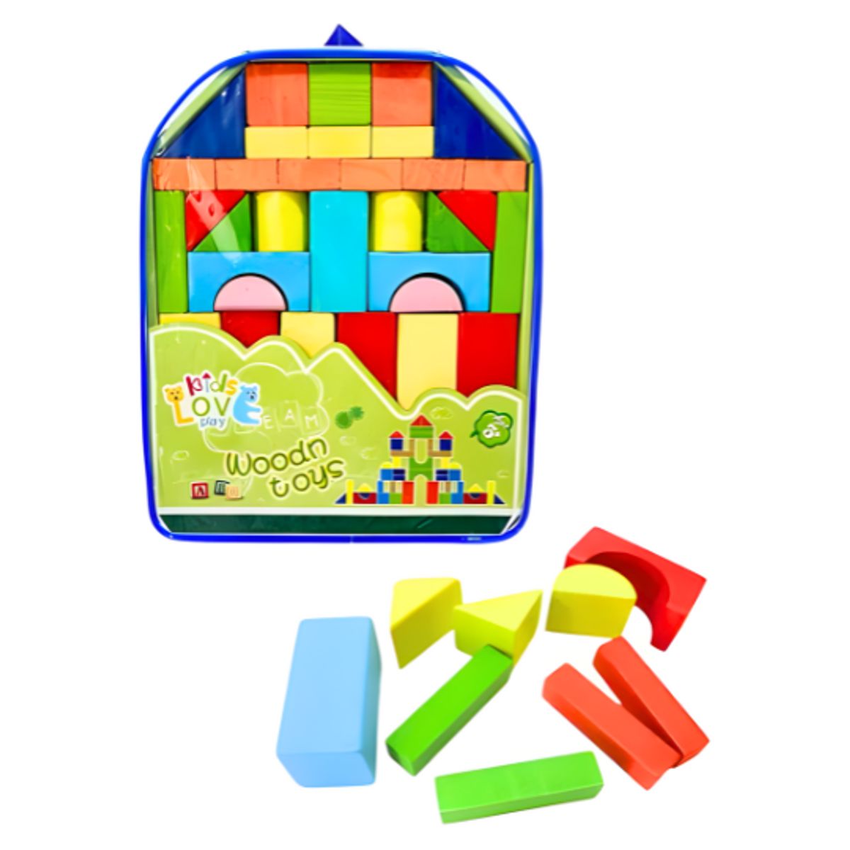 GENERICO - Set de Construcción de Bloques Geométricos de Madera de Colores