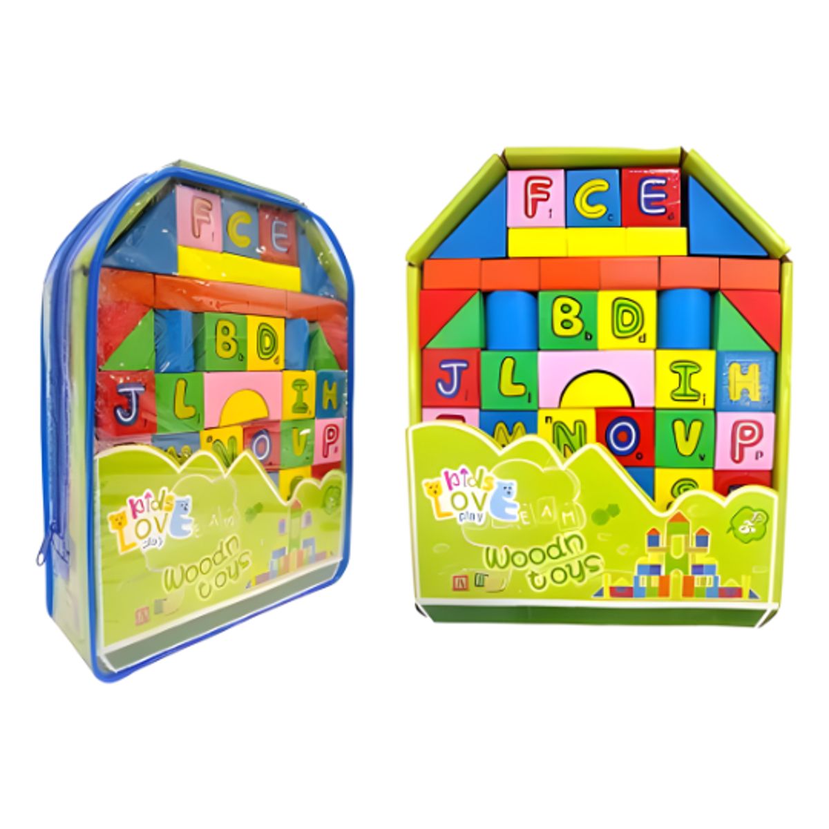 GENERICO - Set de Construcción de Bloques Geométricos de Madera de Colores