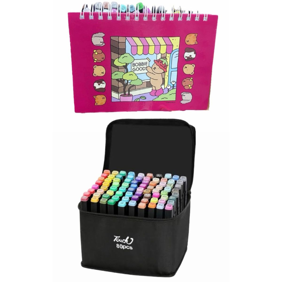 TOUCH - Plumones Touch Set de 80 + Bobbie Goods Libro para colorear