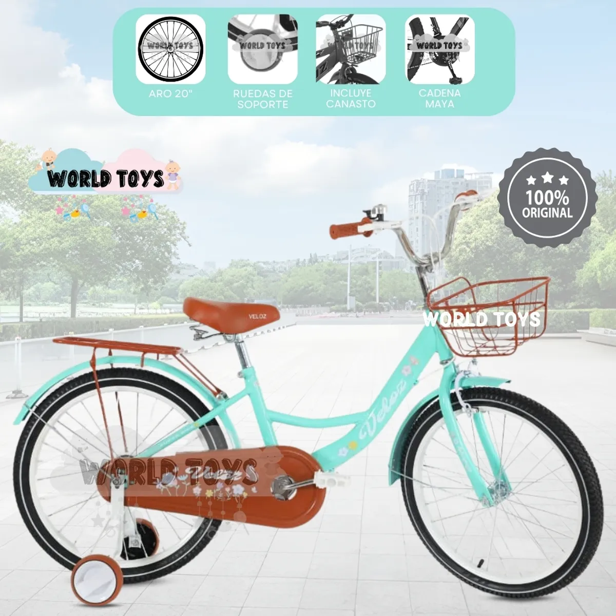 VELOX - Bicicleta Para Niña Aro 20 «NEW LADY» con Canasta Turquesa