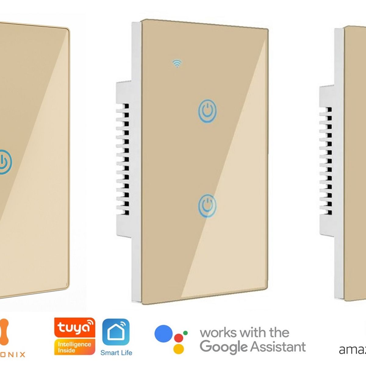 MADTRONIX - Interruptor Inteligente de Luz  Sin Neutro Google y Alexa Pack x 3 Dorado