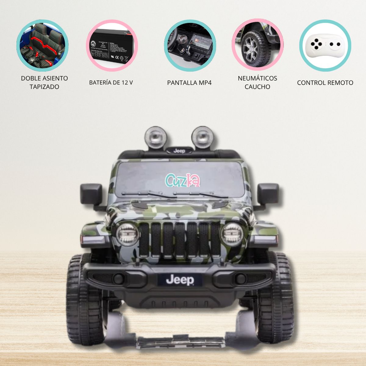 JEEP - Carro a Batería JEEP «RUBICON» Camuflado Licenciado Pantalla MP4