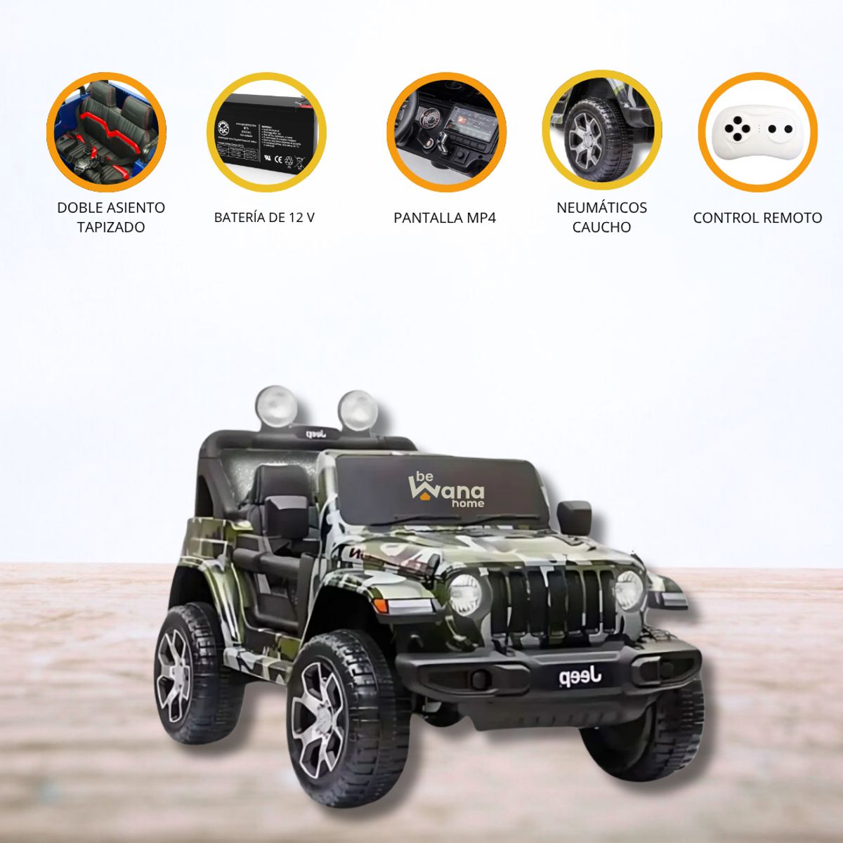 JEEP - Carro a Batería JEEP «RUBICON» Camuflado Licenciado Pantalla MP4