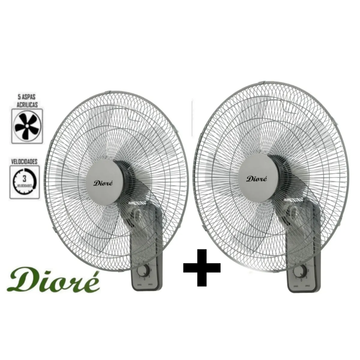 DIORE - PACK Ventilador de pared  DIORE 16" de 5 Aspas 50 Watts