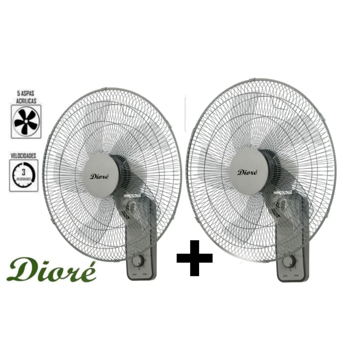 DIORE - PACK Ventilador de pared  DIORE 16" de 5 Aspas 50 Watts