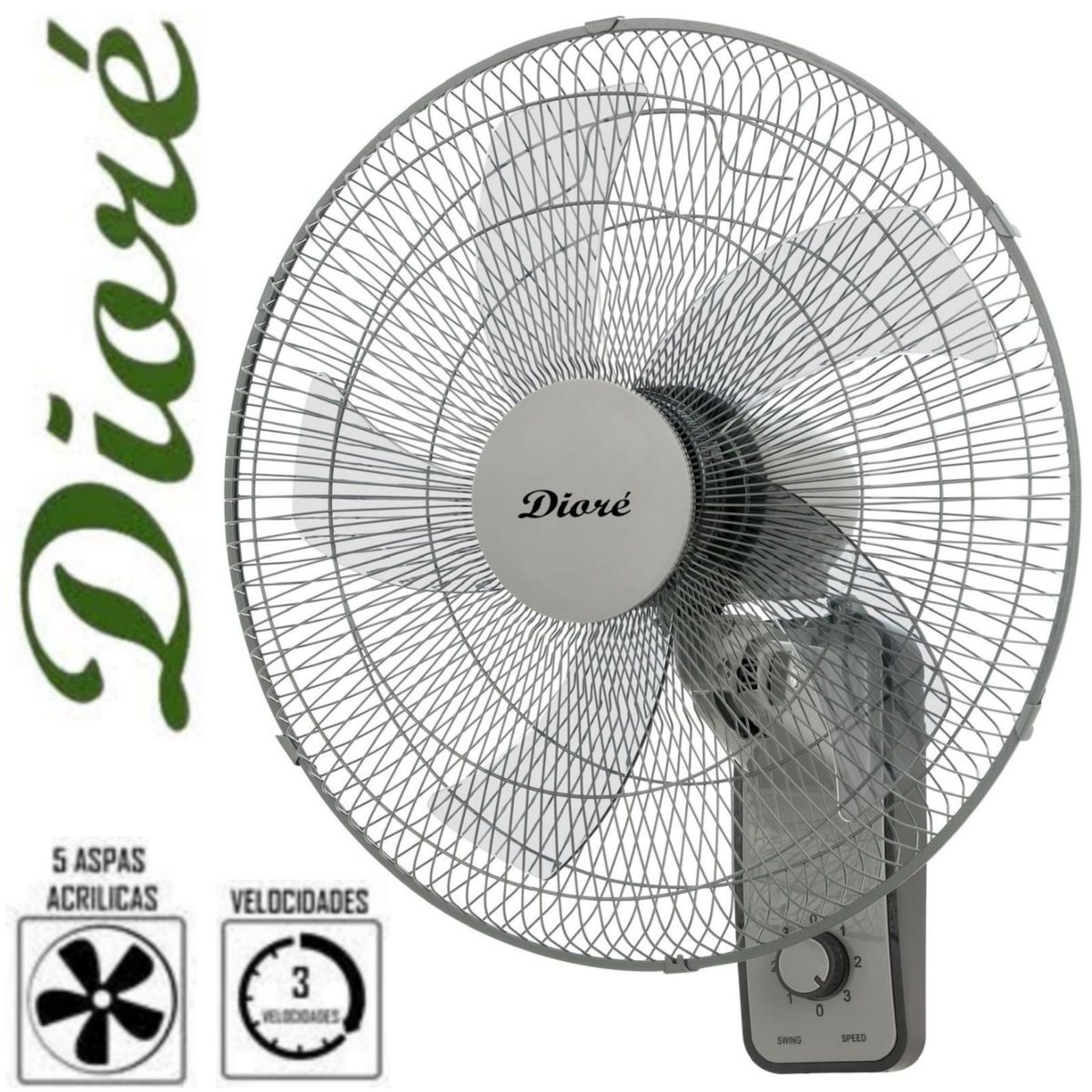 DIORE - PACK Ventilador de pared  DIORE 16" de 5 Aspas 50 Watts