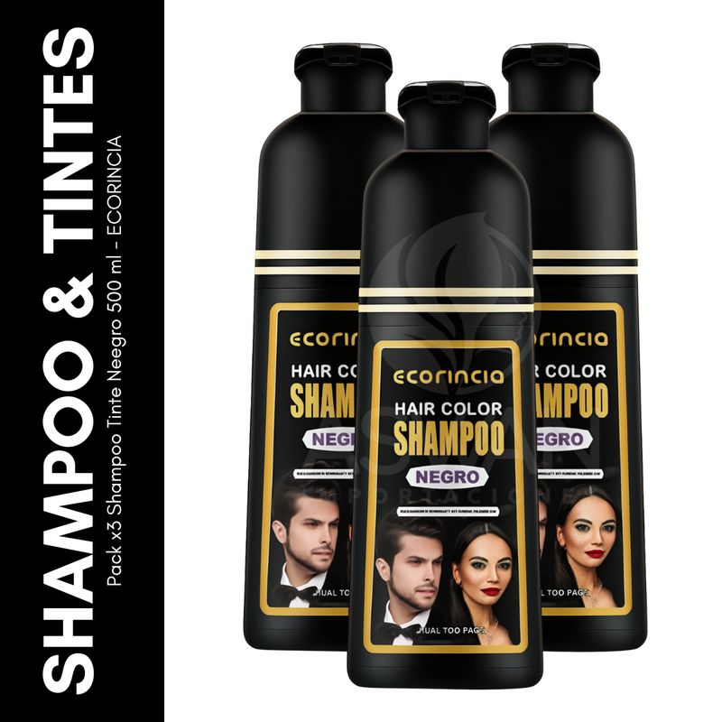 GENERICO - Pack x3 Shampoo Tinte Negro 500 ml - ECORINCIA