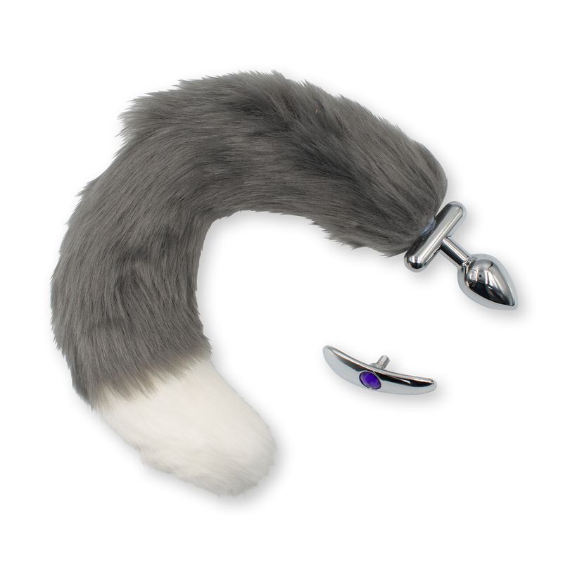 GENERICO - Plug Anal Exitager Metal Cola Zorro y Orejera - Gris