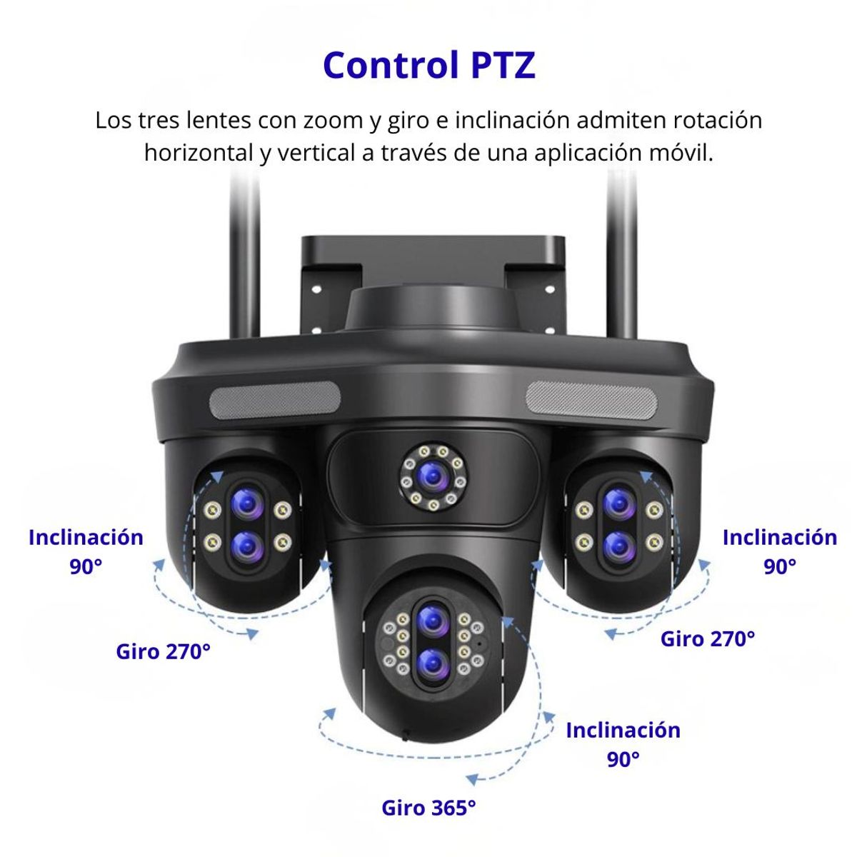 GENERICO - Cámara de Seguridad WiFi PTZ 360° Triple Lente UHD con Zoom Óptico 10x Visión Nocturna Audio Sirena
