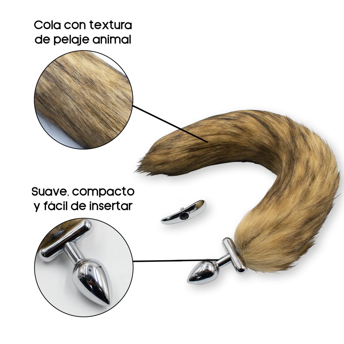 GENERICO - Plug Anal Exitager Metal Cola Zorro y Orejera - Marrón