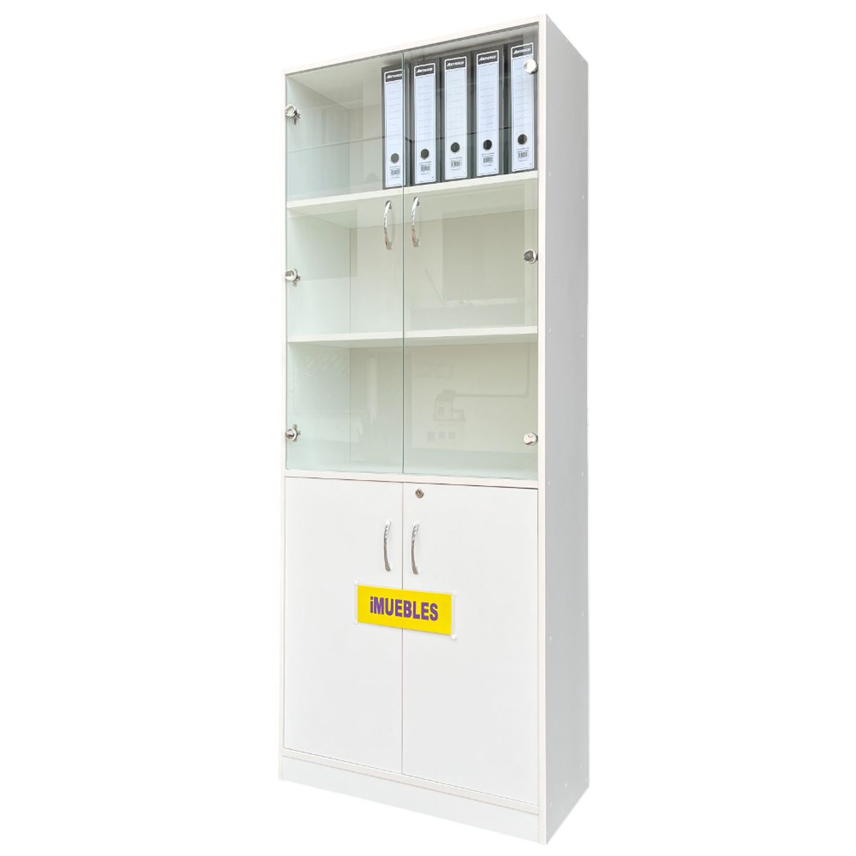 TEMEL - Estante Librero Blanco con Puertas Vidrio Organizador de Oficina