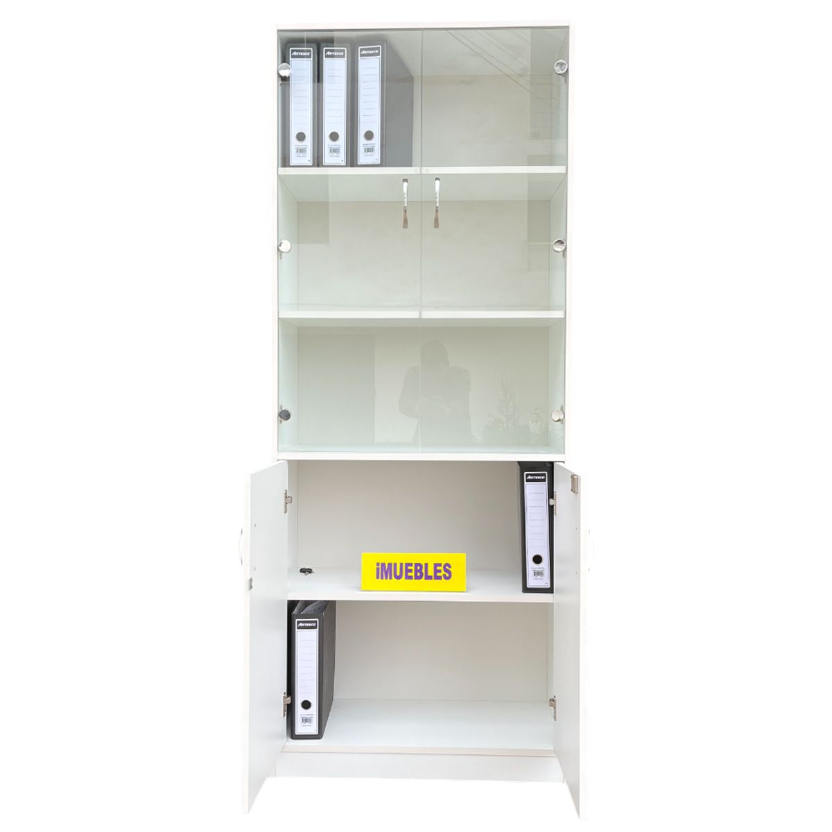 TEMEL - Estante Librero Blanco con Puertas Vidrio Organizador de Oficina