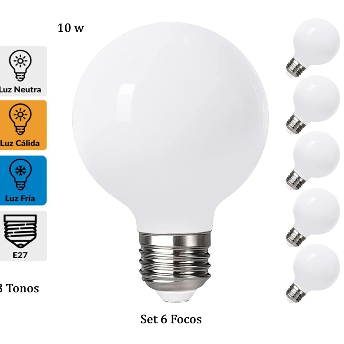 GENERICO - 6Pcs Focos LED E27 10W con 3 Tonos de Luz