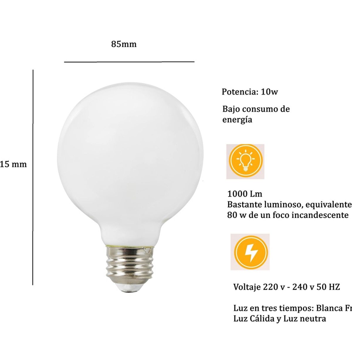 GENERICO - 6Pcs Focos LED E27 10W con 3 Tonos de Luz