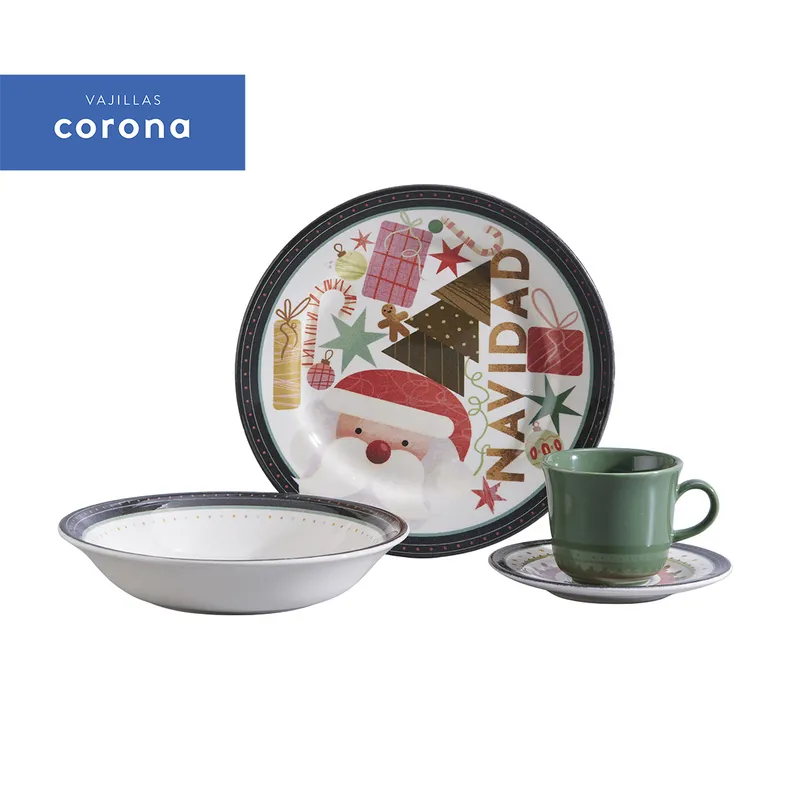 CORONA - Juego de Vajilla 16 Pzas Navidad Santa Dream Corona