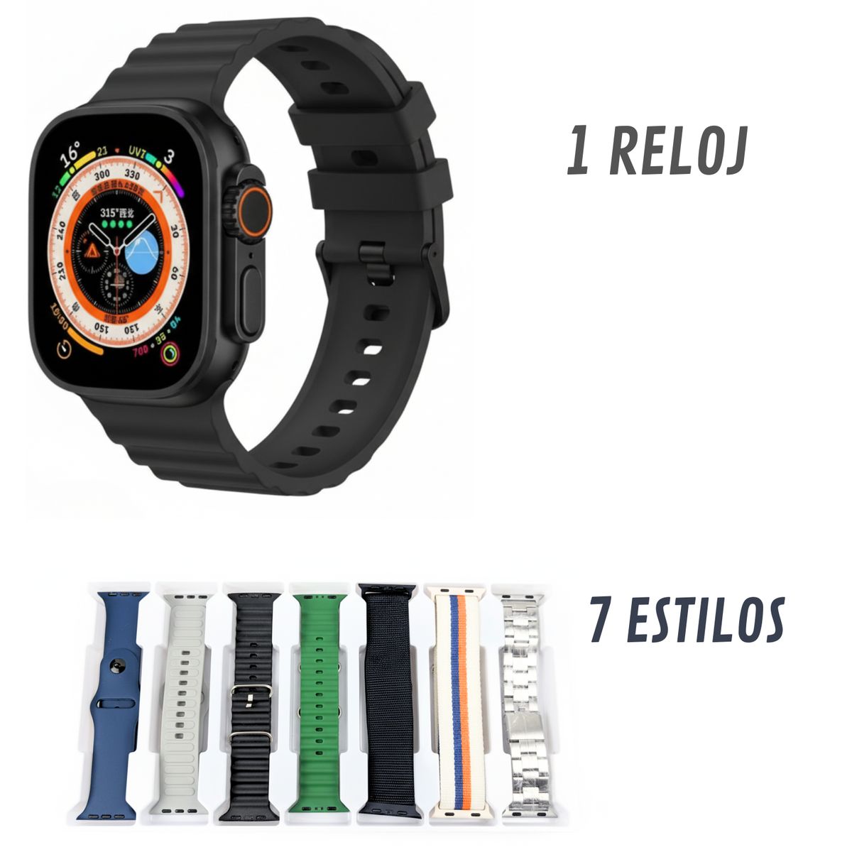 GENERICO - Smart Watch T24 Bluetooth llamadas frecuencias - 7 Correas colores