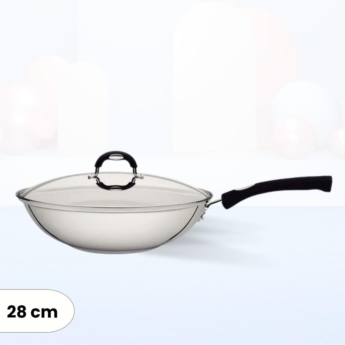 TRAMONTINA - Sarten Wok de Acero Inox con Tapa Solar Tramontina 28 cm
