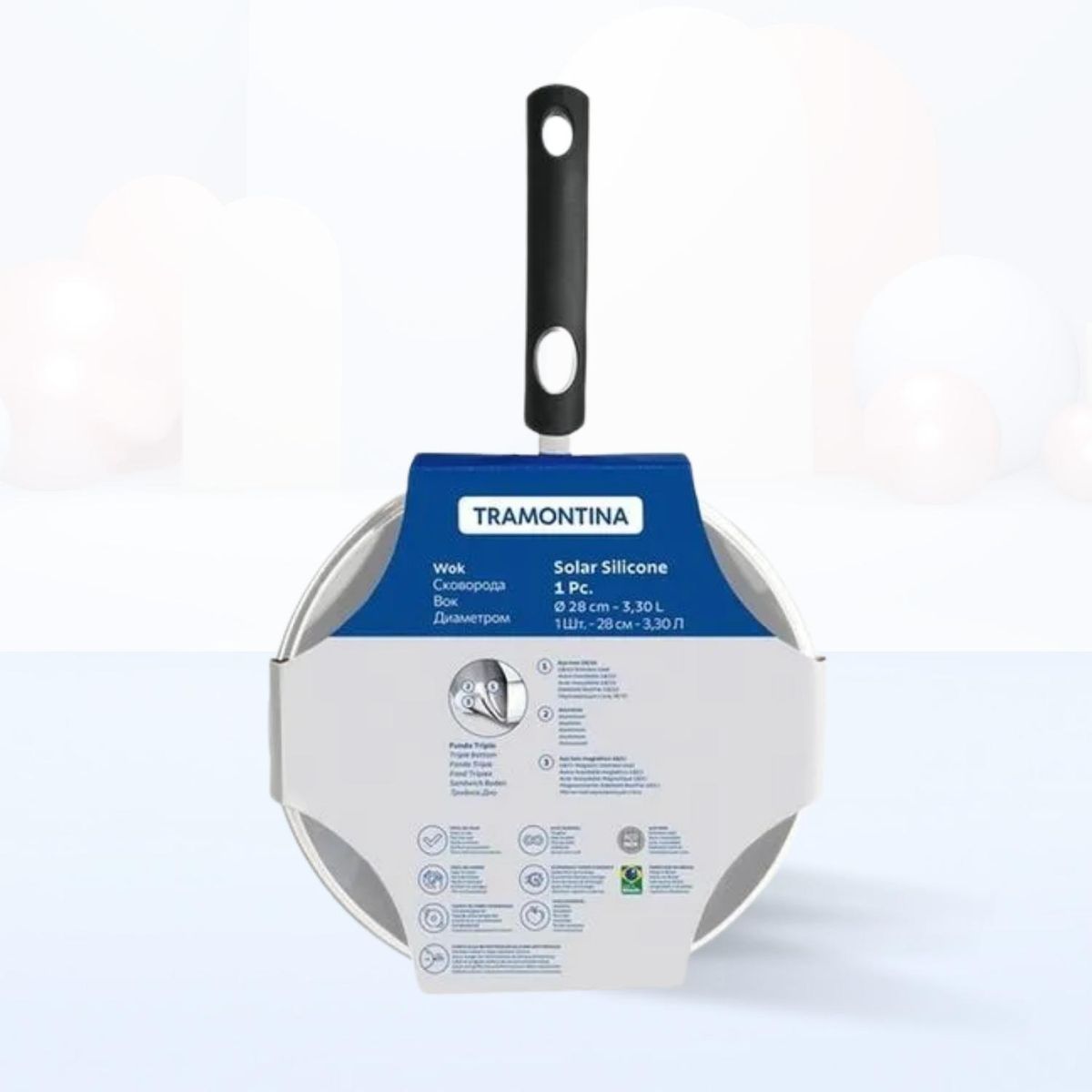 TRAMONTINA - Sarten Wok de Acero Inox con Tapa Solar Tramontina 28 cm