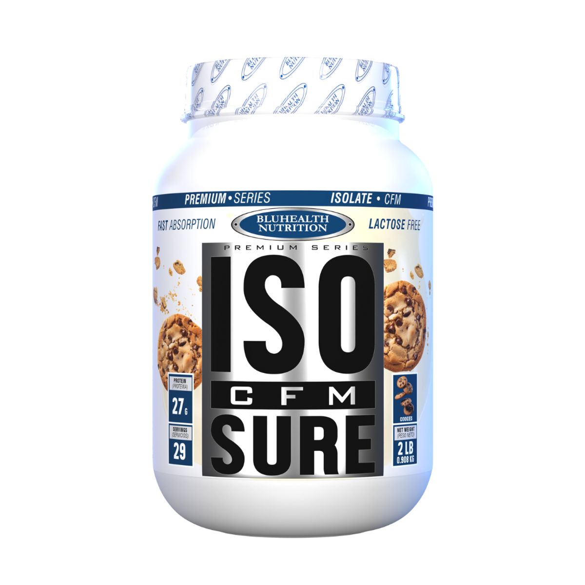 GENERICO - ISO CFM SURE 2 LB Bluhealth Nutrition - Cookie and cream + Shaker + Portaproteina