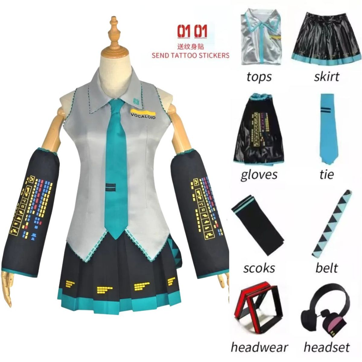 GENERICO - Traje Miku Hatsune Vocaolid Disfraz - Talla 14 hasta L