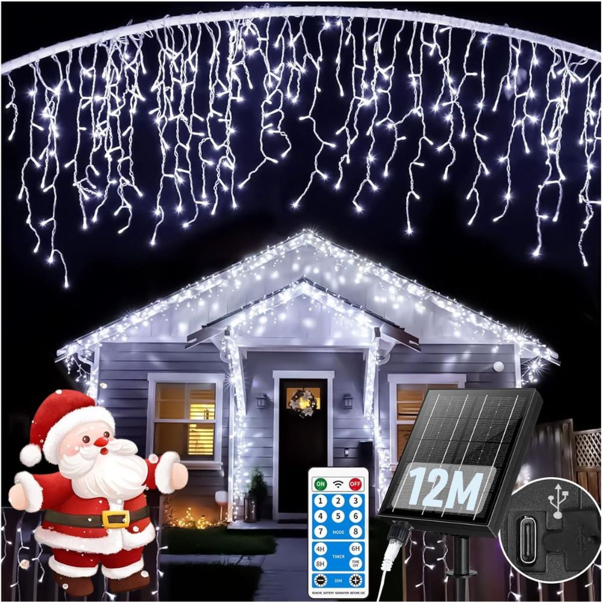 ARTEZA - Guirnalda Solar 12 Metros 460 LED Blanco con Control Remoto