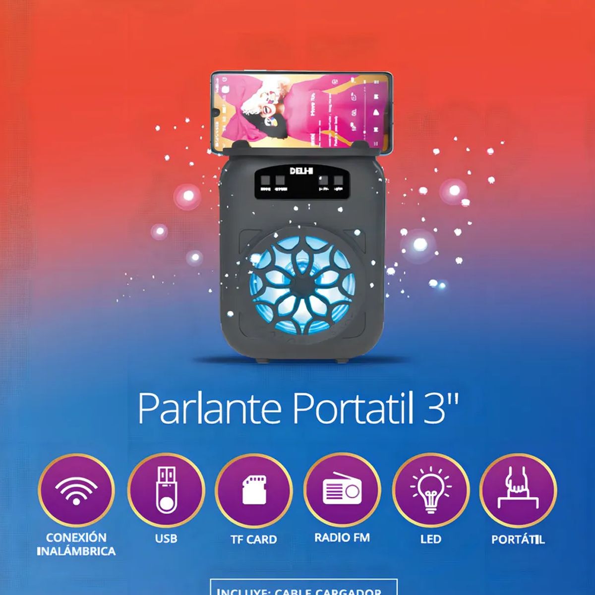 GENERICO - Parlante Portatil Bluetooth con Portacelular Color Negro