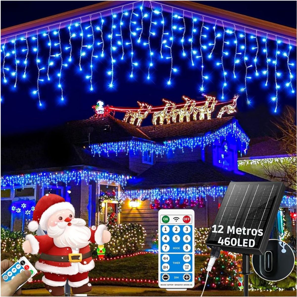 ARTEZA - Guirnalda Solar 12 Metros 460 LED Azul con Control Remoto