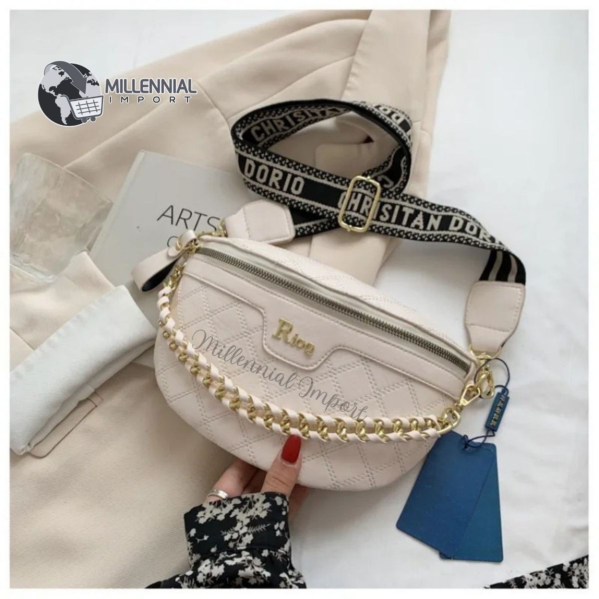 GENERICO - Cartera Canguro Blanca de Mujer Cuero PU Moderna y Versátil