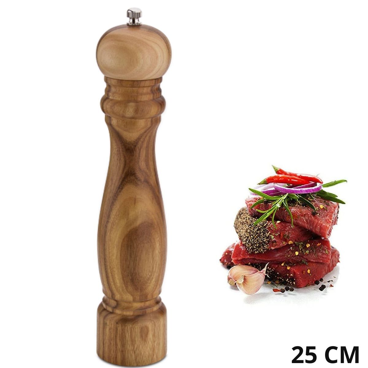 MUNDIAL - Molinillo de sal y pimienta de madera 25 CM- Hercules