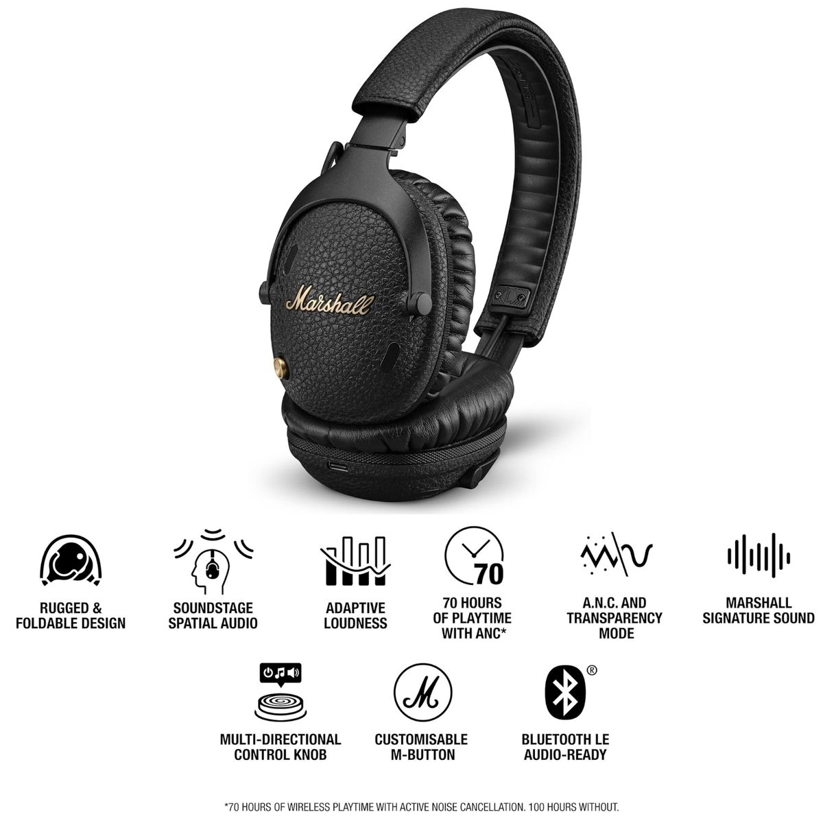 MARSHALL - Audífonos Bluetooth Marshall Monitor III Over-Ear ANC 100Hrs Negro