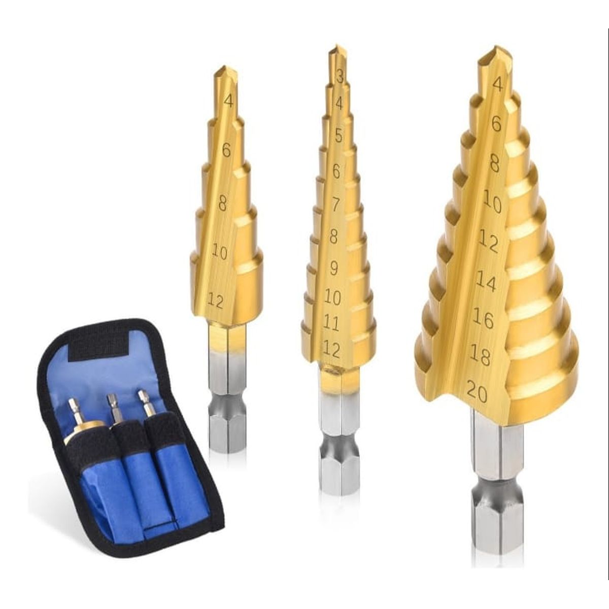 GENERICO - BROCAS ESCALONADAS DE 3 PIEZAS DE 4-12-12-20