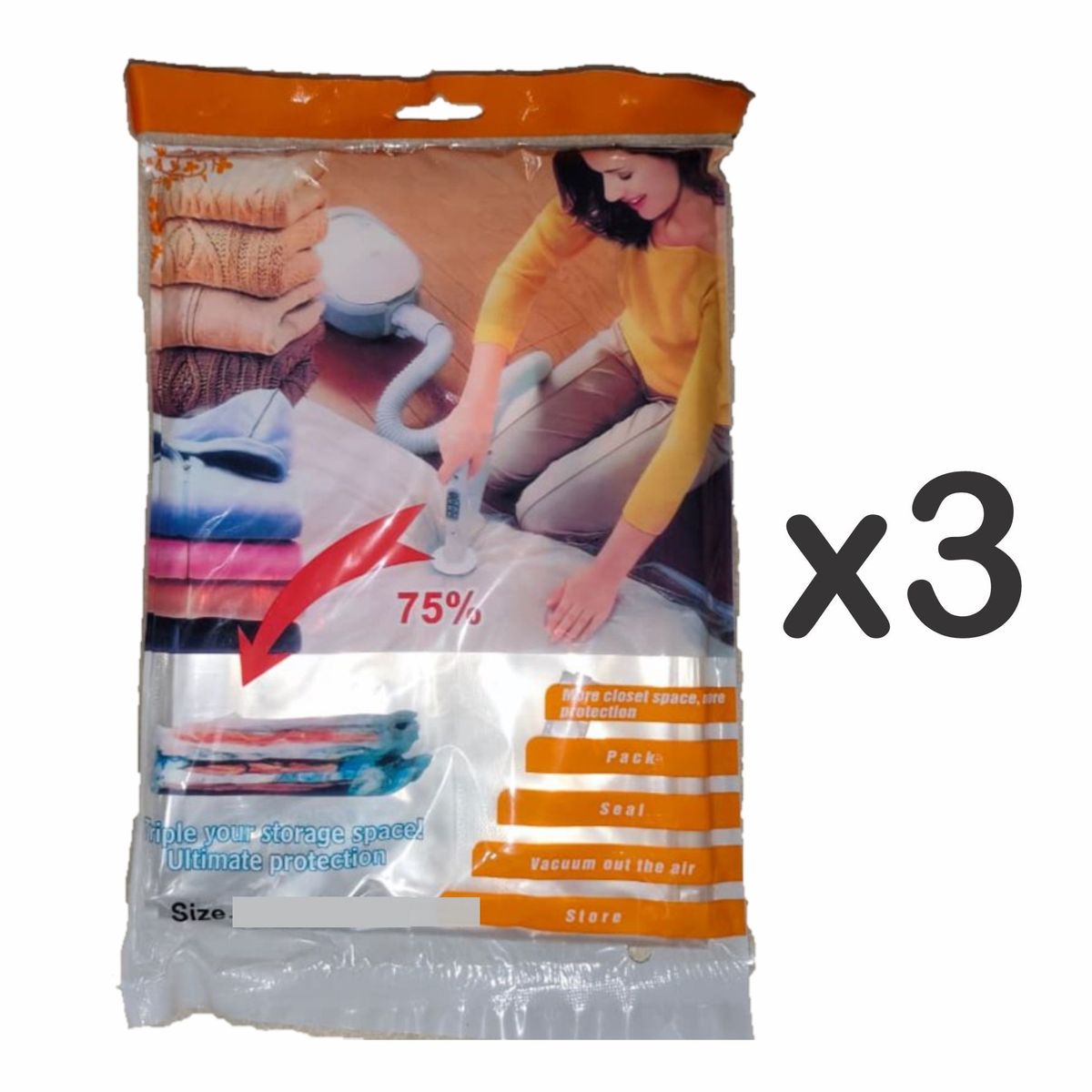 GENERICO - BOLSA AL VACIO PARA ROPA EDREDON FRAZADAS 80X110 - X3