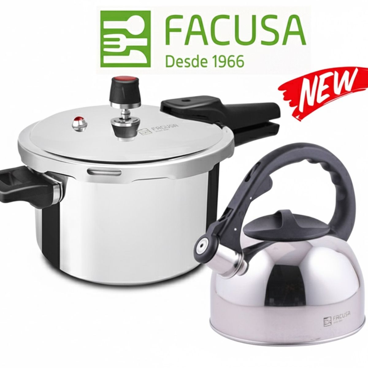 FACUSA - Set de Olla a presión 5 Litros y tetera de 2.50 litros  Acero Inoxidable Facusa