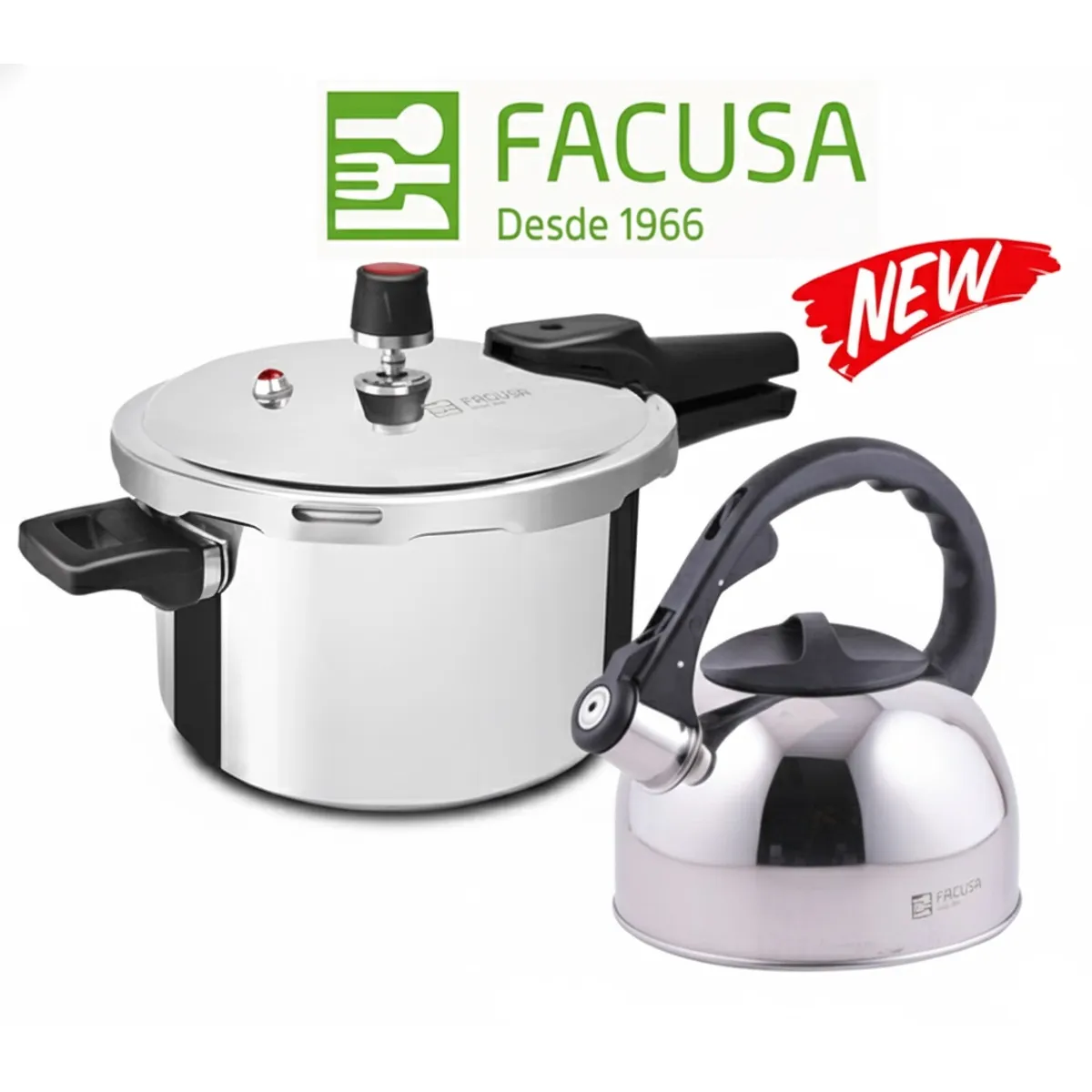 FACUSA - Set de Olla a presión 5 Litros y tetera de 2.50 litros  Acero Inoxidable Facusa