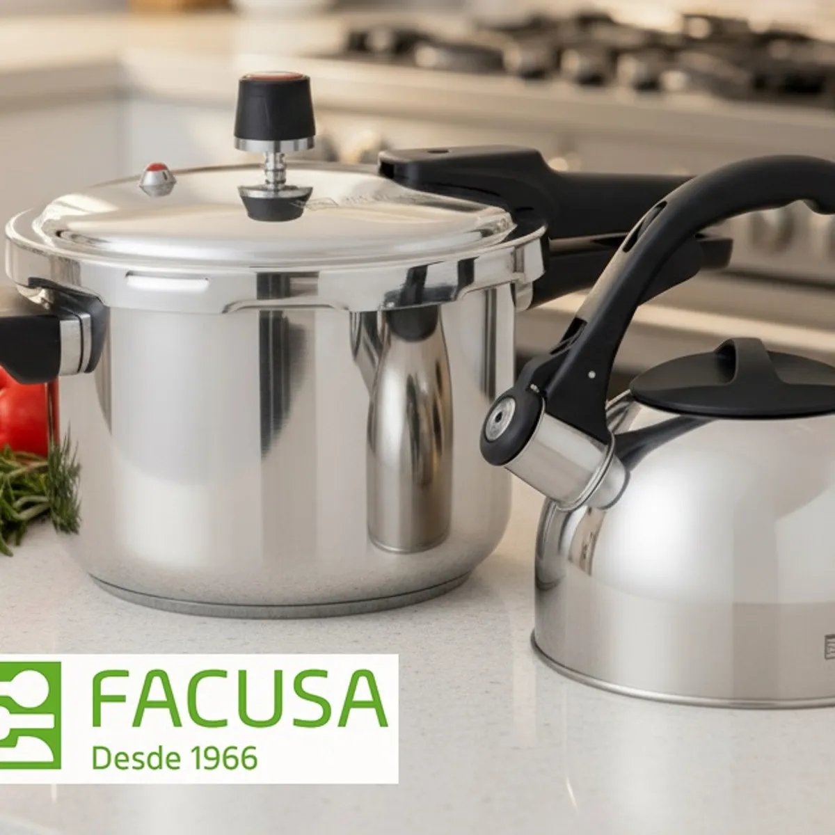 FACUSA - Set de Olla a presión 5 Litros y tetera de 2.50 litros  Acero Inoxidable Facusa