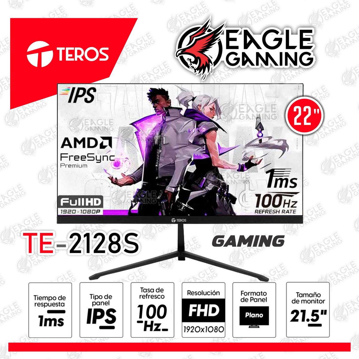 TEROS - Monitor Teros 22" TE-2128S 21.45 Pulg IPS 1920x1080 FullHD HDMI VGA