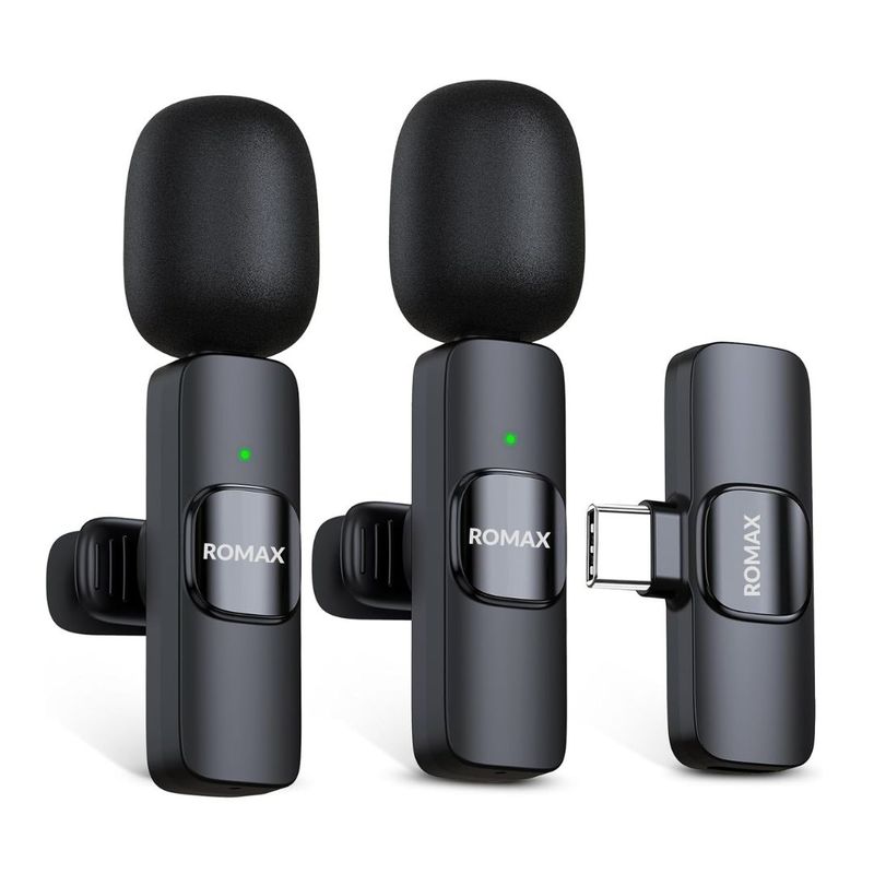 ROMAX - Micrófono Inalámbrico de Solapa Doble ROMAX Tipo C con Reducción de Ruido y Sonido Profesional