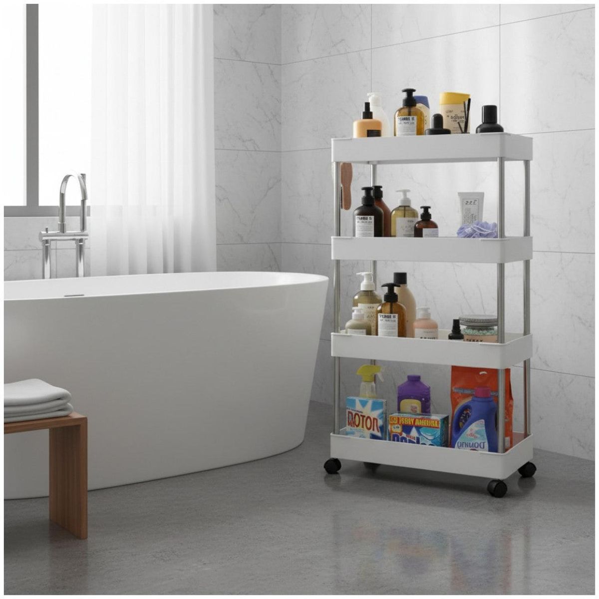 GENERICO - Carrito Organizador de Cocina Baño Multiusos 4 Niveles con Ruedas 105x39x21cm - Blanco - M