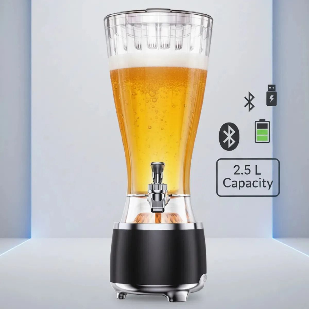 OEM - Parlante Bluetooth BT con Dispensador de Bebidas Cap 2500mL Cervezas con Grifo Caño