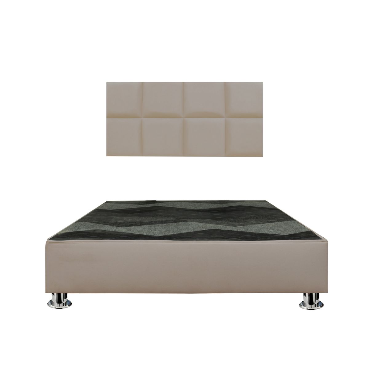GENERICO - Cama tapizada Selene  P.cromadas - Queen Beige oscuro