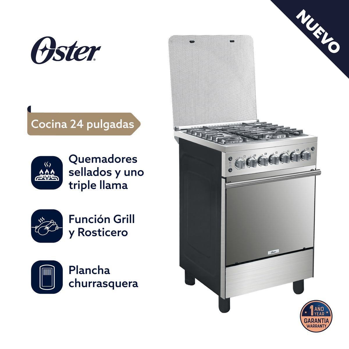 OSTER - COCINA OSTER OS-PGSGC24041GRISM 24 ACERO INOX