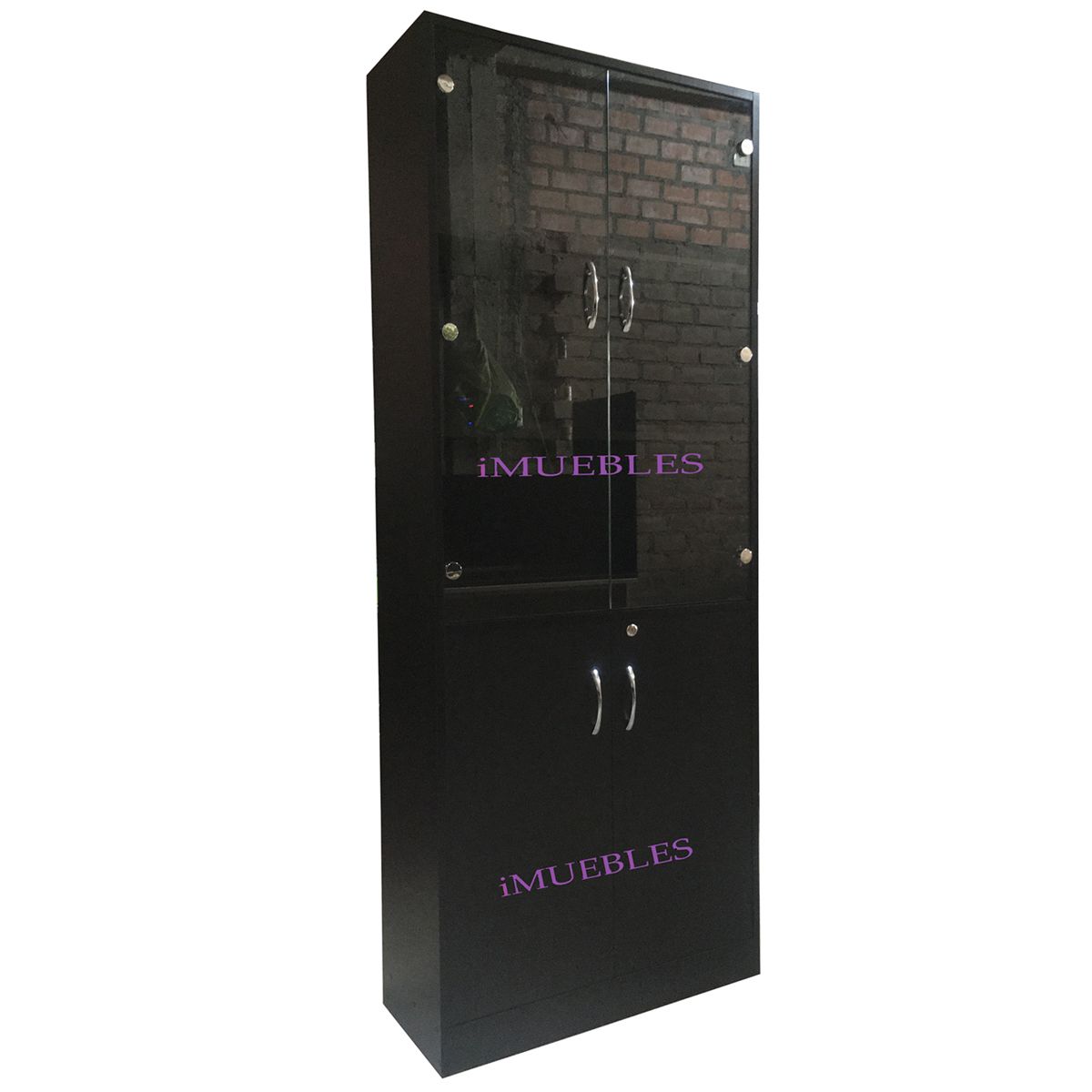 TEMEL - Estante Librero Wengue con Puertas Vidrio Organizador de Oficina