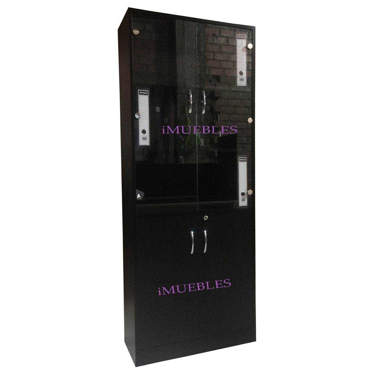 TEMEL - Estante Librero Wengue con Puertas Vidrio Organizador de Oficina